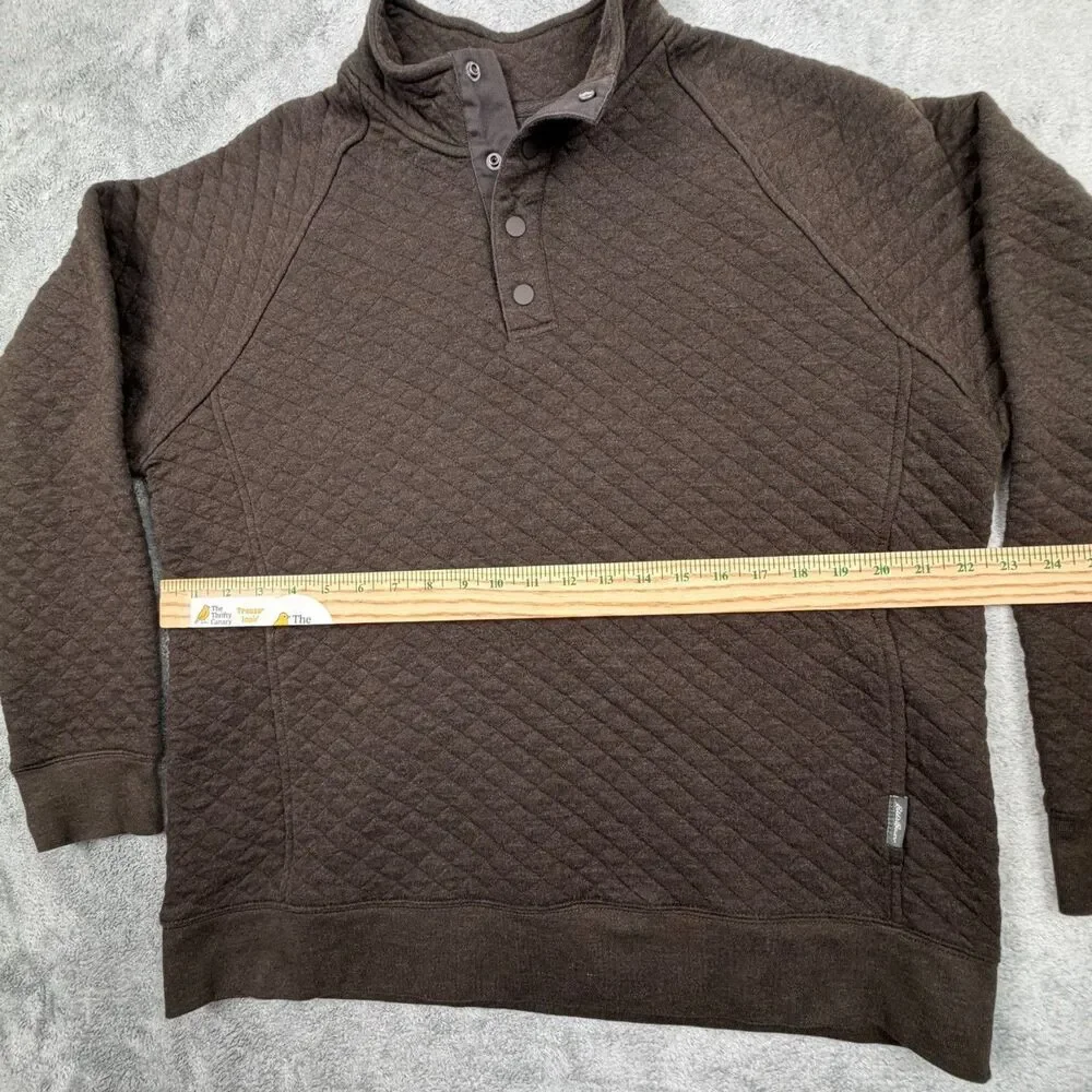 Eddie Bauer Mens Quilted Snap Pullover Brown Diamond Stitch Fleece L Funnel Neck